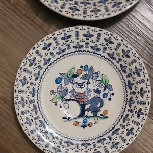 Sugar & Spice Owl Plates Set of 7 | 6” Vintage Folk Art Dessert Plates
